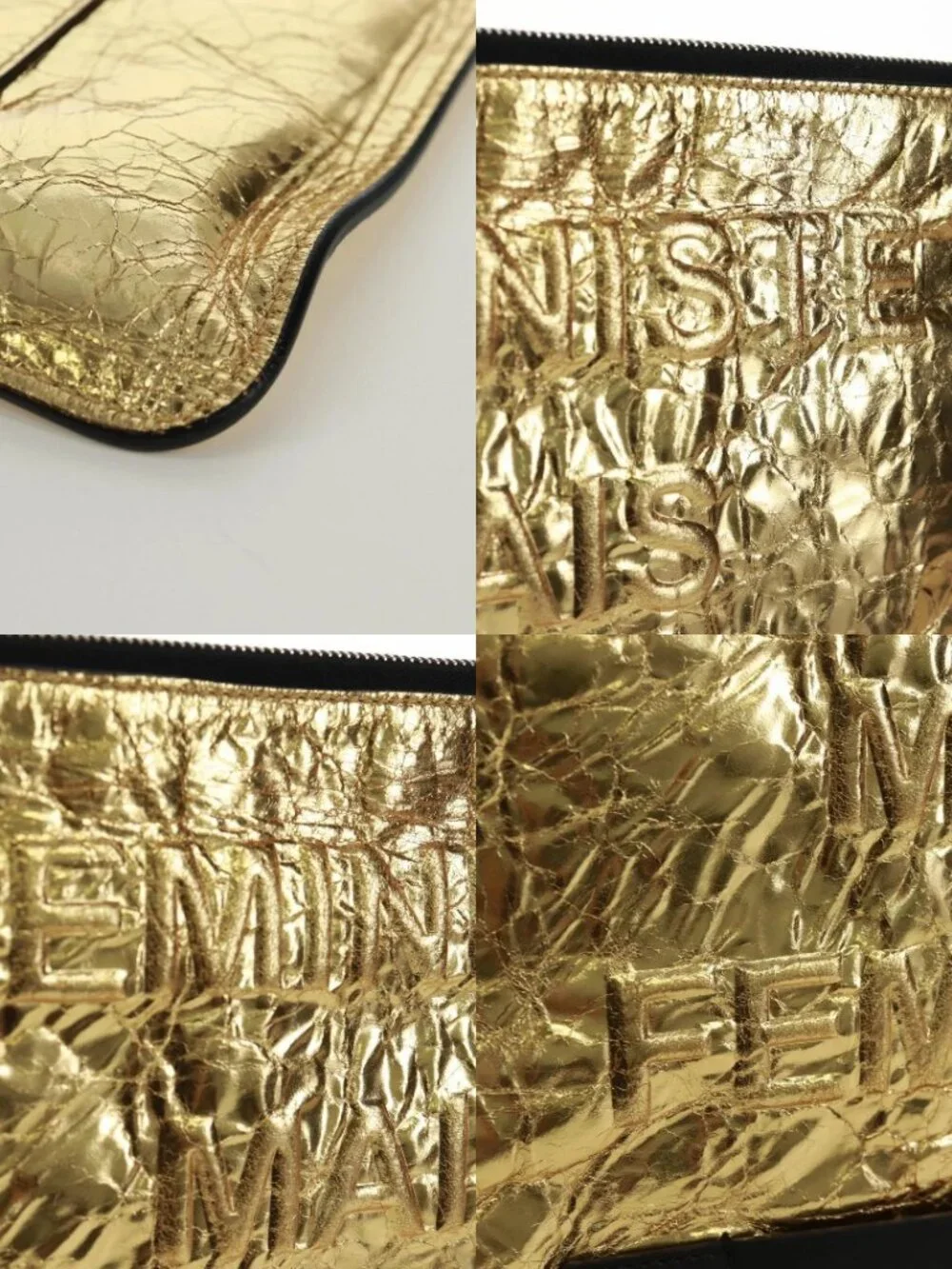 CHANEL Clutch Bag Leather Gold CC Auth 165360M